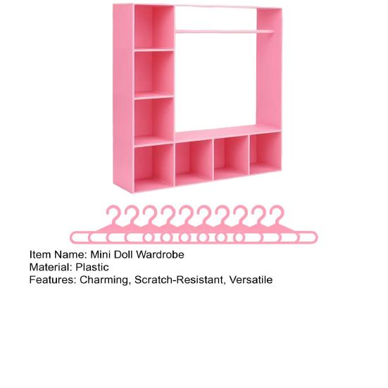 Mini Doll Wardrobe with 10 Hangers Doll Clothes Storage Closet for Display Dollhouse Accessories for 15/17cm Dolls