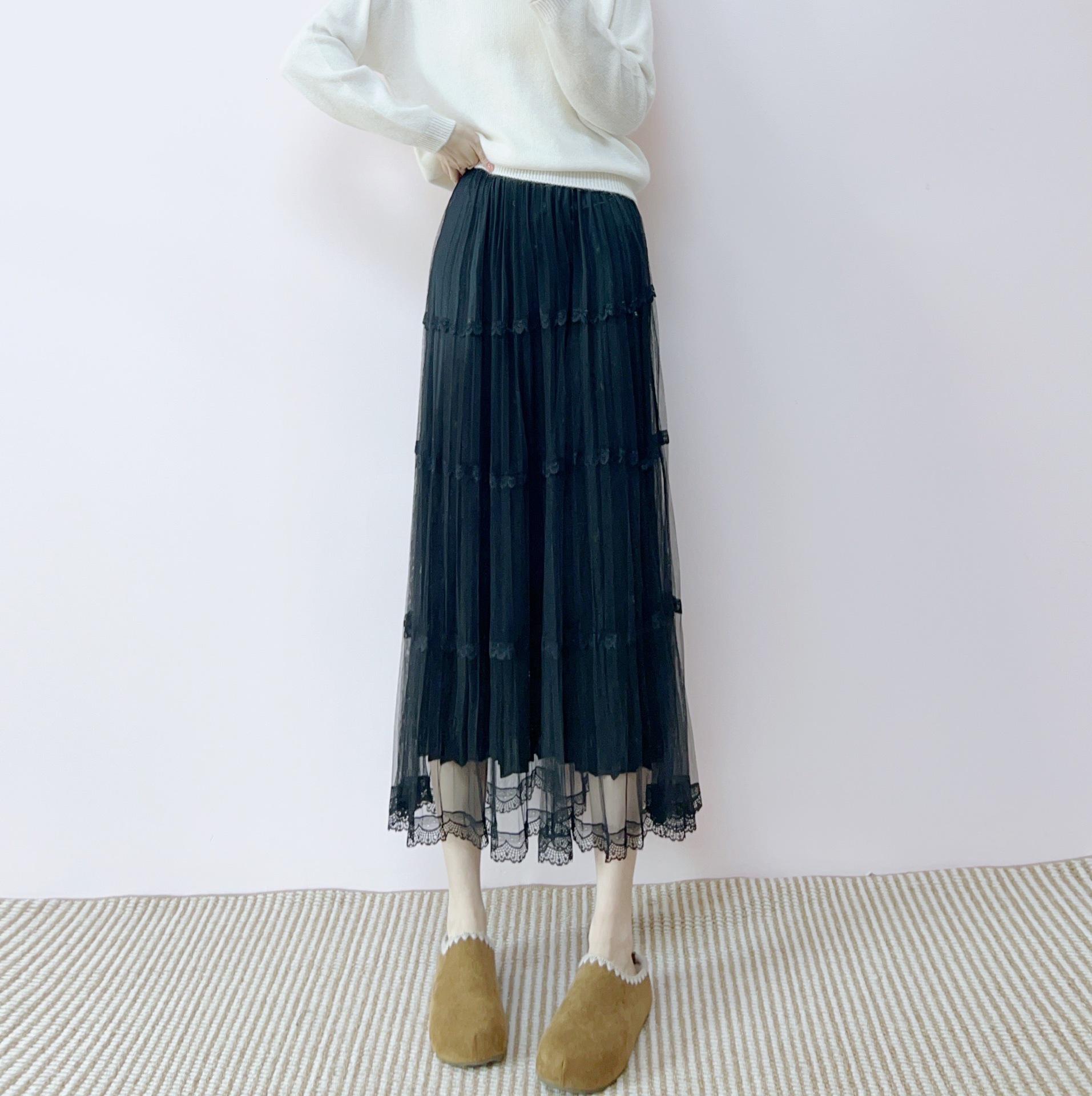 

2025 Autumn High-Waisted Multi-Layer Lace Cake Skirt M (Weight 45-60 kg) чёрный
