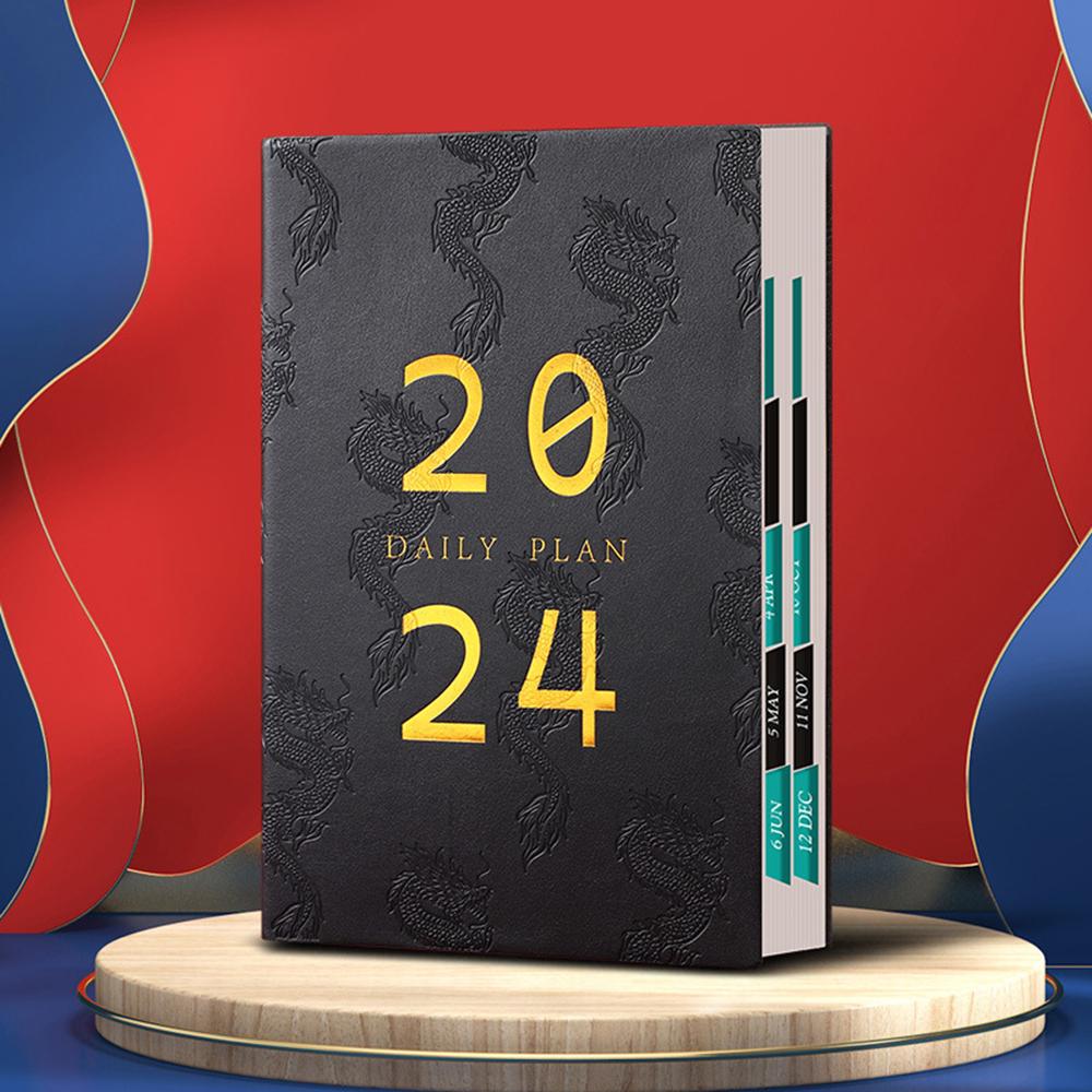 (Logo kann eingraviert werden) A5/B6 ultradickes Ledernotizbuch, Geschäftsplaner 2024, Studenten-Tagesplaner, Planer, Protokollbuch, Notizblock