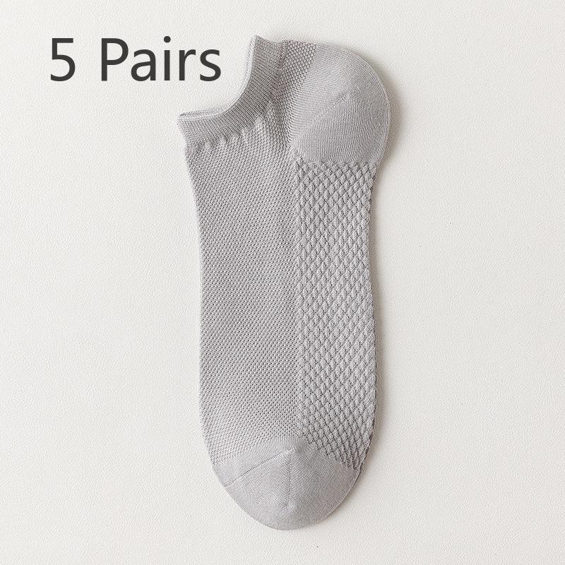 5 Pairs Boat Socks Men's Summer Invisible Socks Deodorant Absorbent Low Top Shallow Mesh Socks Non-slip Heel Socks