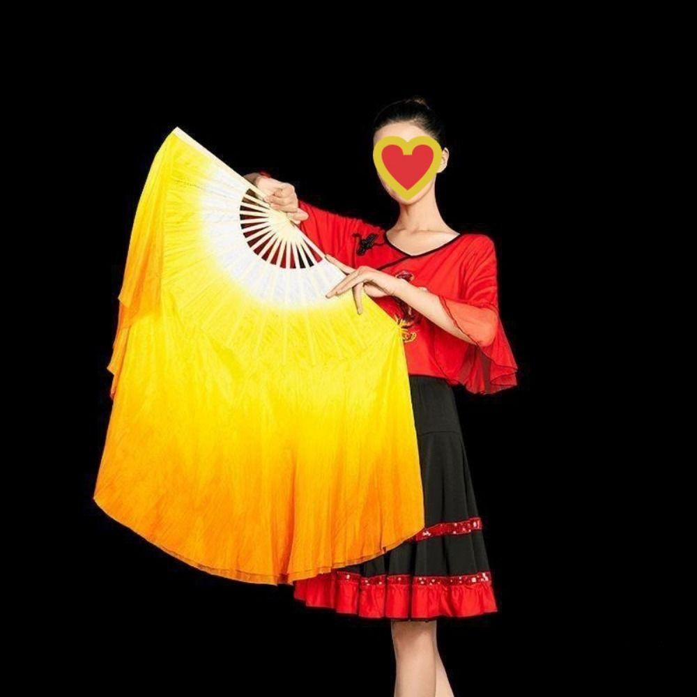 Dancer Practice Pairs Yangko Dance Bamboo Fans Hand Dye Adults Fan  Kid Women