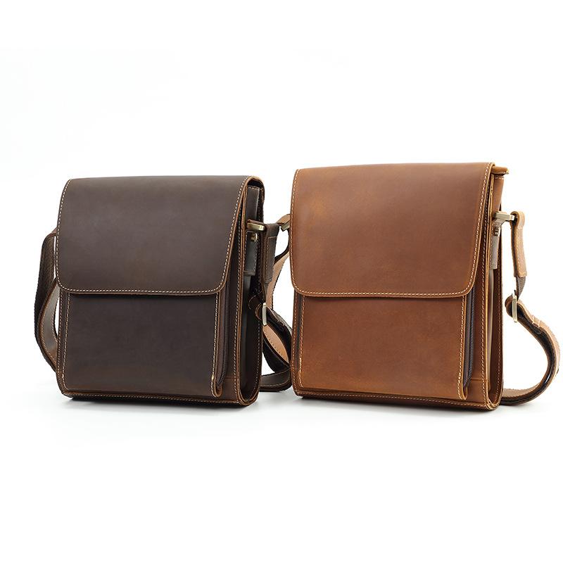 Head Layer Cowhide Shoulder Bag, Genuine Leather, High-end Feeling, Crossbody Men's Leather Bag, Crazy Horse Leather, Personalized Mailman Backpack