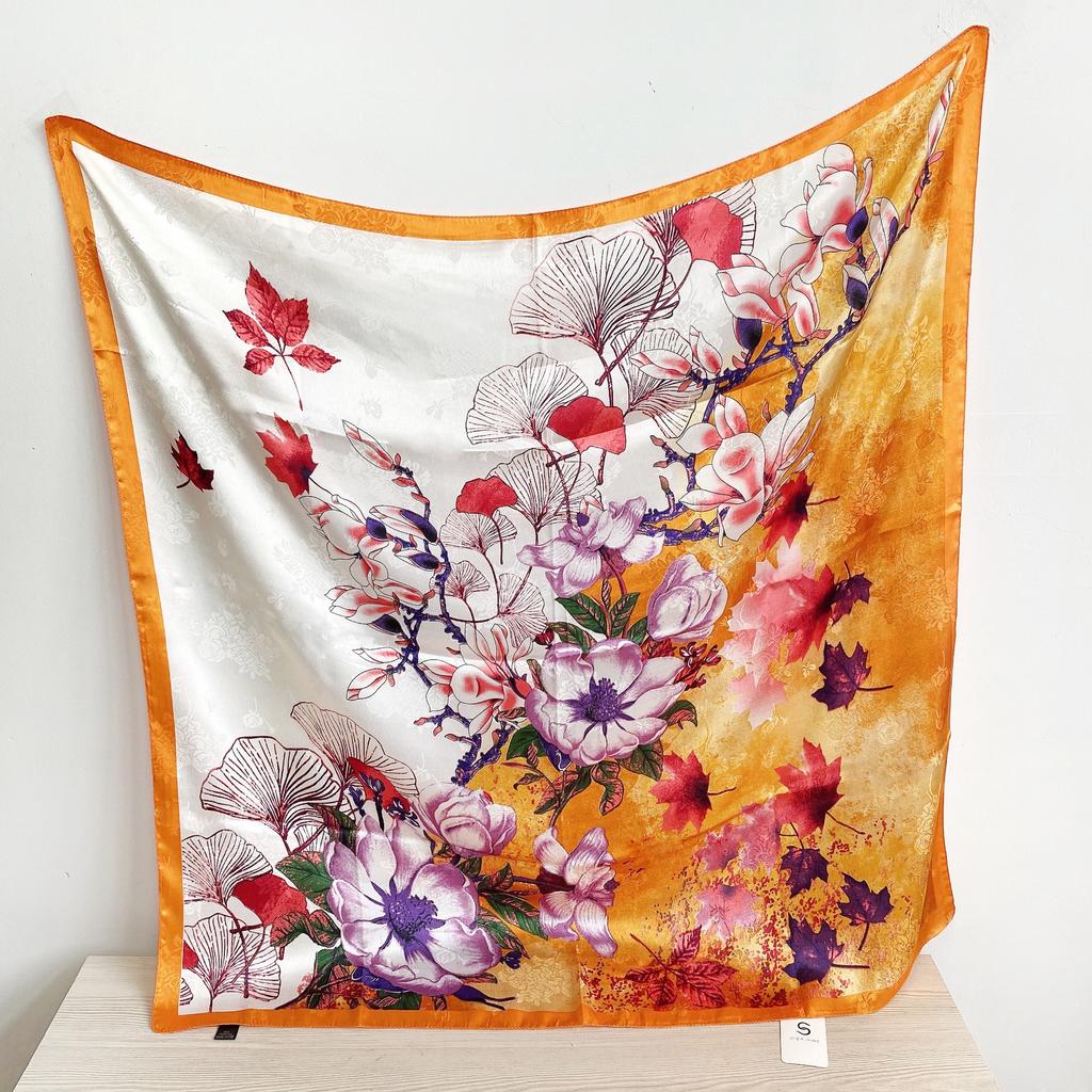 90CM Four Seasons Square Großer quadratischer Schal Luxus dekoratives Hemd Professionelles Kopftuch Haarband Sonnenschutz Kopftuch