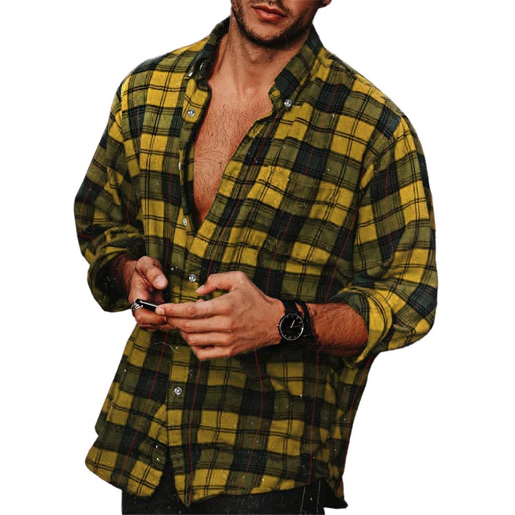 Erkek Düğme Aşağı Gömlek Casual Flanel Ekose Slim Fit Uzun Kollu Yayılmış Yaka Hafif Üstler
