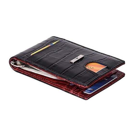 Eddy Printed Black/Dark Red Money Clip Leather Wallet for Men