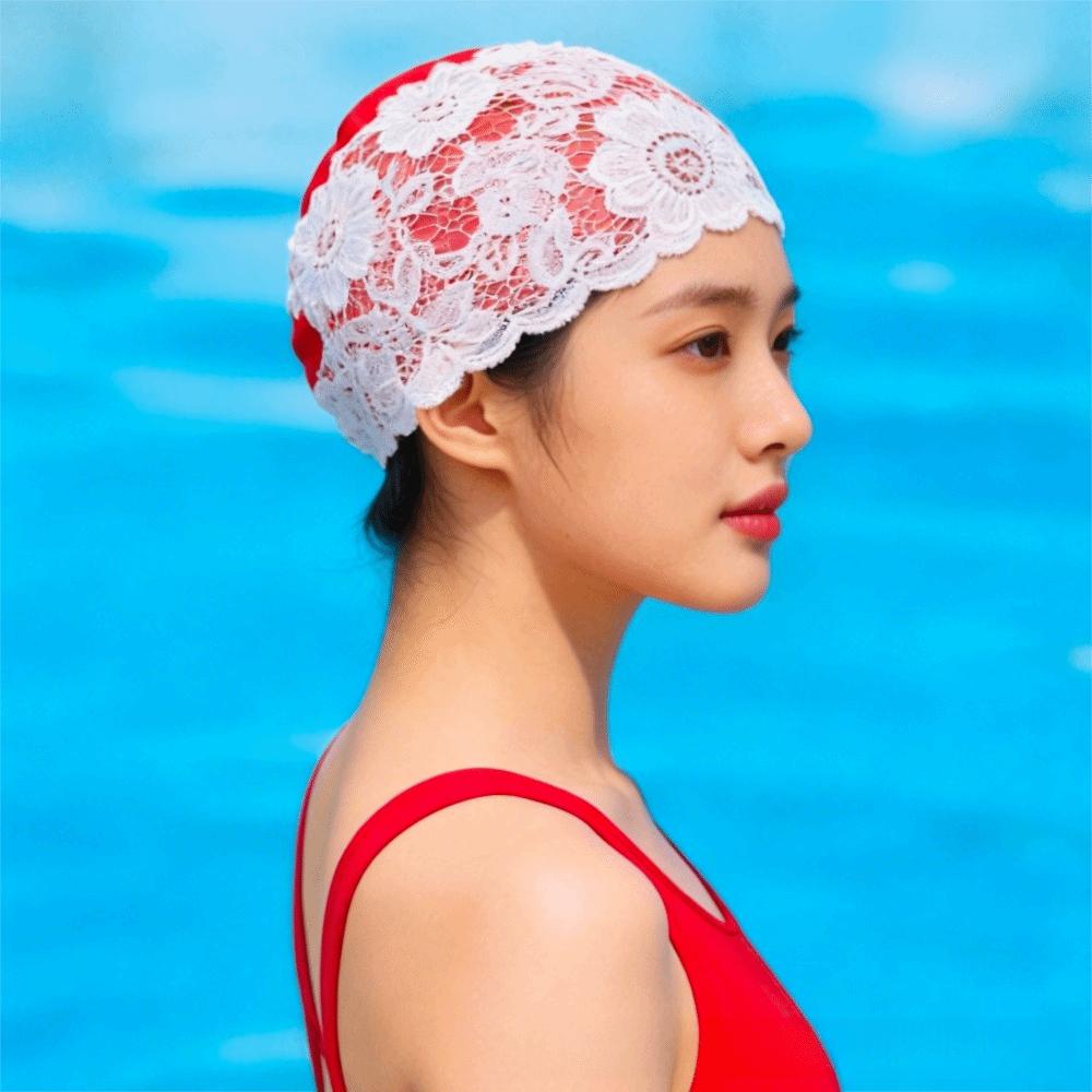 Lace Swimming Cap PU Ear Protect Cap Fashion look Waterproof Swim Hat Daily