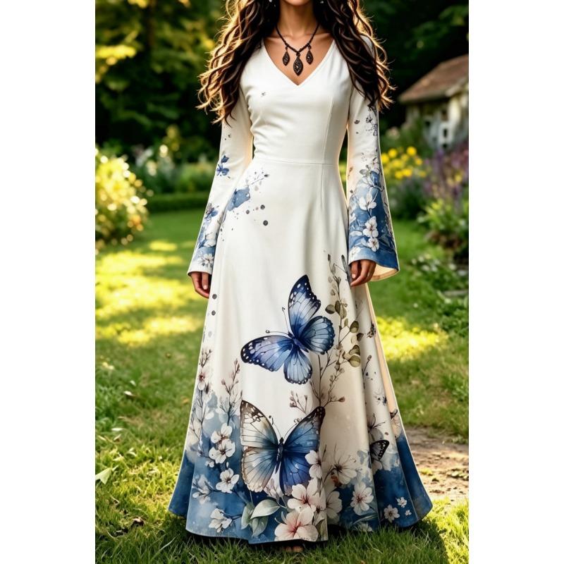 Ladies V Neck Flare Sleeve Maxi Dress 2026 New A Line Silhouette Wedding Guest Long Dress