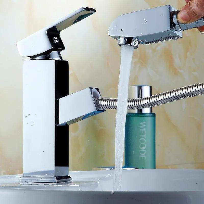 Bathroom Basin Faucet Single Handle Single Hole Mixer Tap Deck Mounted Hot and Cold Tap Pull Out Faucet Washbasin Mixer Tap
