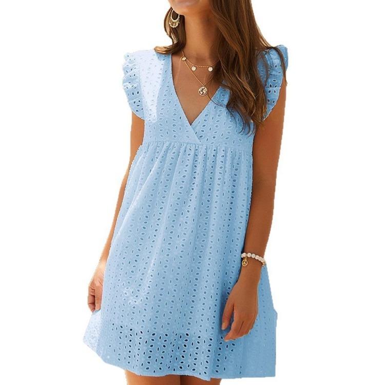 Elegant Women Casual Dress Hollow Out Lace Crochet V Neck New Arrival Fashion Dress