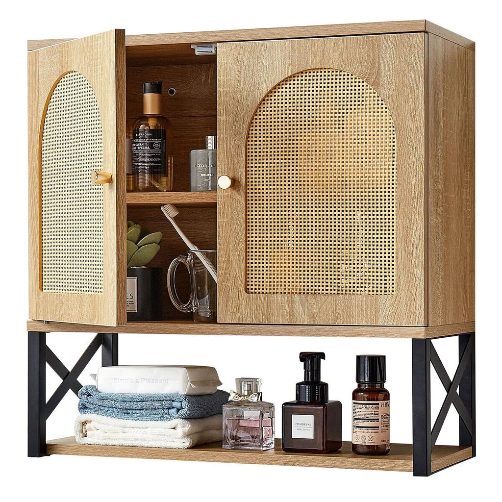 Bathroom Wall Cabinet, with 2 Doors and Adjustable Shelf, Over the Toilet Storage Medicine Cabinet Wall Mounted, Hanging Organizer with Shelves & Open