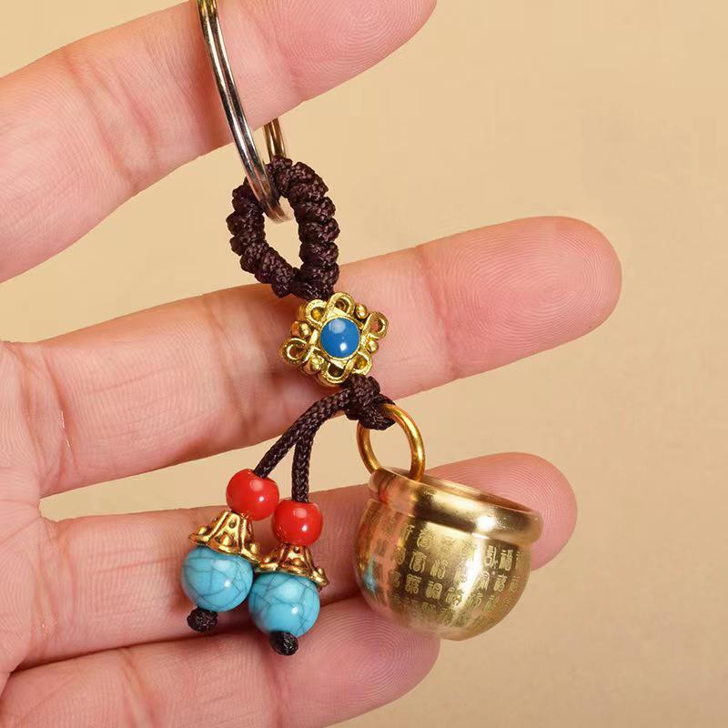 Chinese Feng Shui Gourd Keychain With Five Emperors Money Lucky Pendant Creative Wealth Key Ring Home Office Women Men Bag Charm