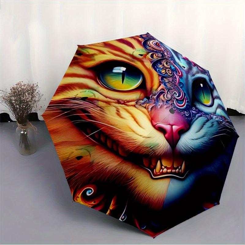 1pc Cat Artwork Auto Open/close, All-Season Portable Folding Umbrella for Women & Men, Travel, Everyday, Formal Events - Compact Luxury Parasol, Outdo