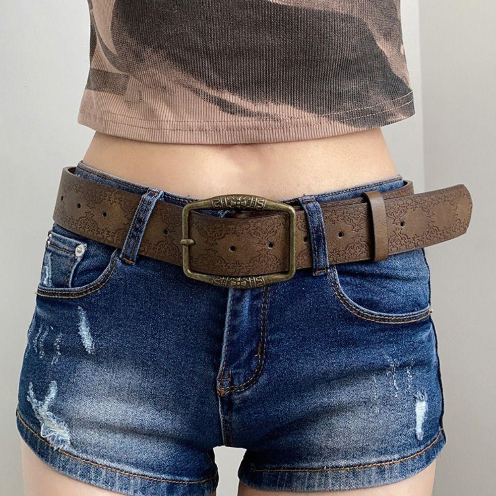 Metal Buckle Retro PU Leather Belt Ethnic Style Trouser Decoration Y2k Style Waist Belt  Party