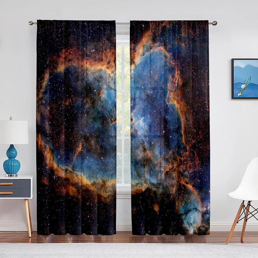 Sternenhimmel-Weltraum-Vorhang mit transparentem Voile, Galaxie-Universum, transparenter Chiffon-Tüll-Fenstervorhang für Wohnzimmer- und Schlafzimmer-Dekoration