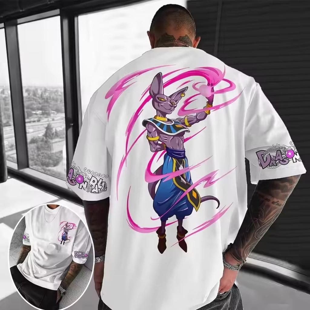 Dragon Ball Goku Trend Exploze Pánská Beerus Oversized Potisk Cool High Street Trend Bavlněná Trička Jsou Horká v Létě Y2K