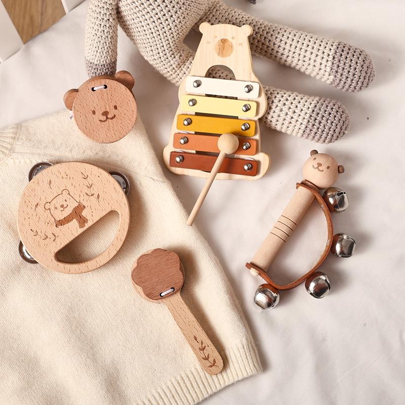 Interesting Toys Unisex Kids Kids Wooden Montessori Toys Musical Instruments Rattle Bell Drum Xylophone Percussion For Baby Early Educational Instruments Toy