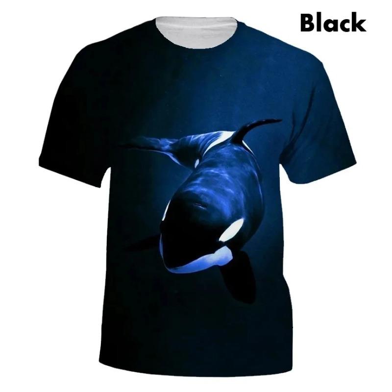 Summer New Cute Dolphin Pattern Men's Printed T-shirt Street Popular Harajuku Round Neck Plus Size Fashion Top Short Sleeve