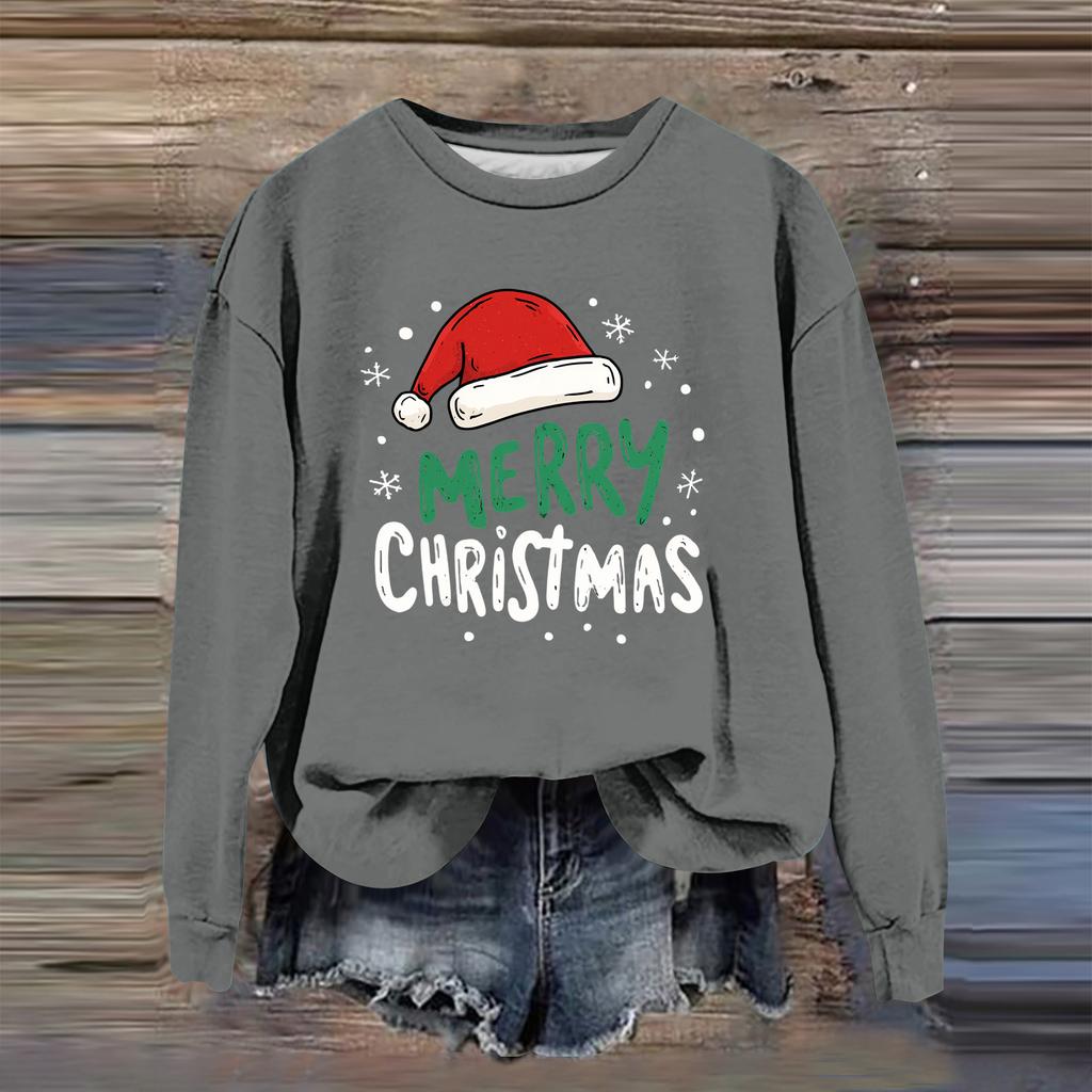 Women's Fashion Casual Long Sleeve Loose Christmas Printed Sweatshirt