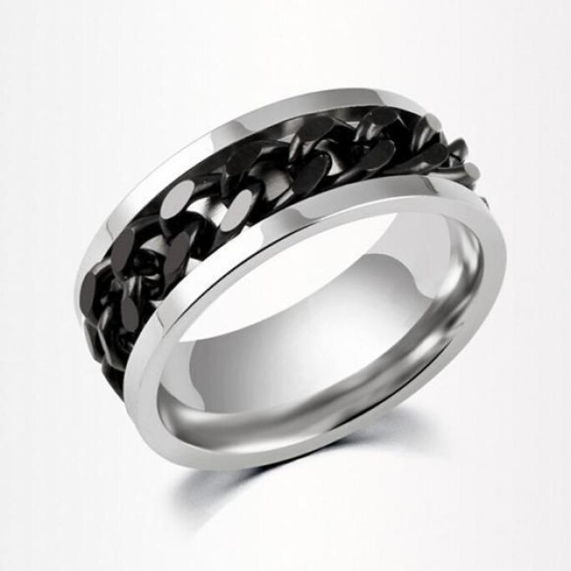 Punk Men's Women's Chain Style Stainless Steel Band Ring Jewelry Couple Gift