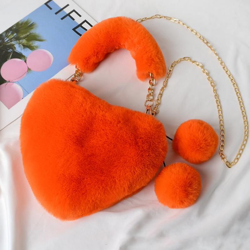 Fashionable Women's Faux Fur Cute Heart-shaped Portable One Shoulder Plush Crossbody Bag Cute Chain Bag Valentine's Day Gift