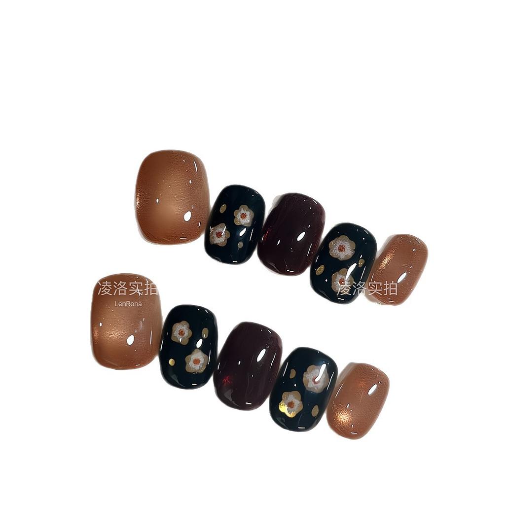 Press on Nails Square Fake Nails with Glitter Design Artificial Acrylic Nails Glossy False Nails Full Cover Stick on Nails Glue on Nails for Women