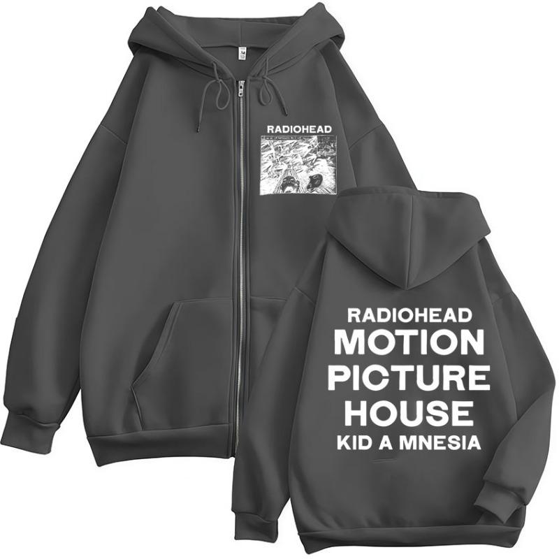 Rock Band Radiohead Motion Picture House Kid A Mnesia Zipper Hoodies Men's Women Clothing Casual Zip Up Hooded Sweatshirts Coats