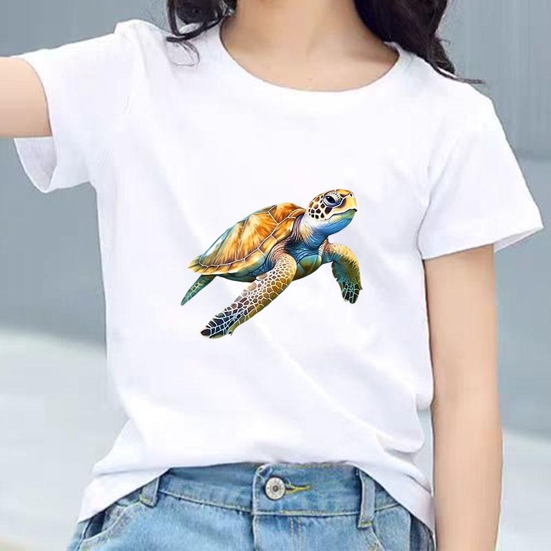 Realistic Watercolor Sea Turtle Graphic Tee Kids Pure Cotton Crew Neck Print T Shirt Short Sleeve Muticolor Tops Boys Girls