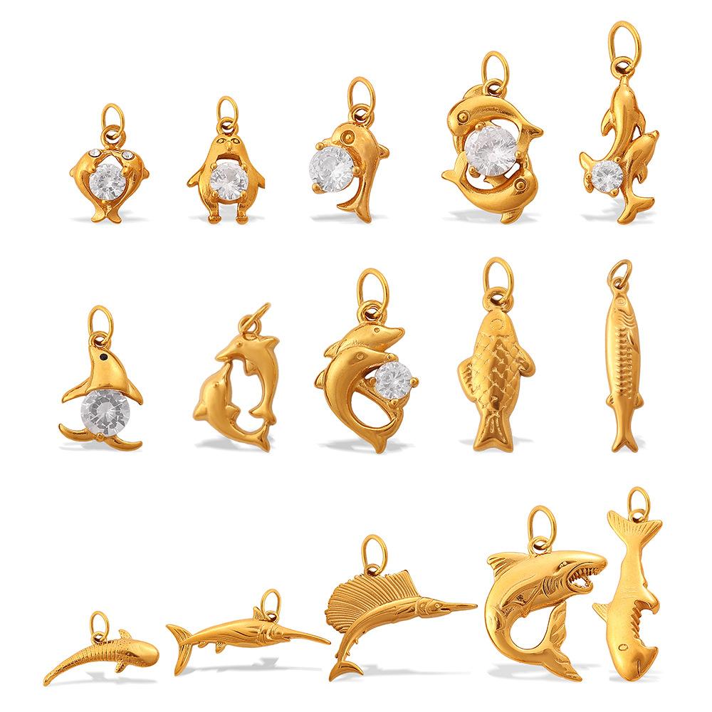 Fashion Versatile Diy Marine Life Dolphin Shark Pendant, Stainless Steel Gold-Plated Zircon Accessories