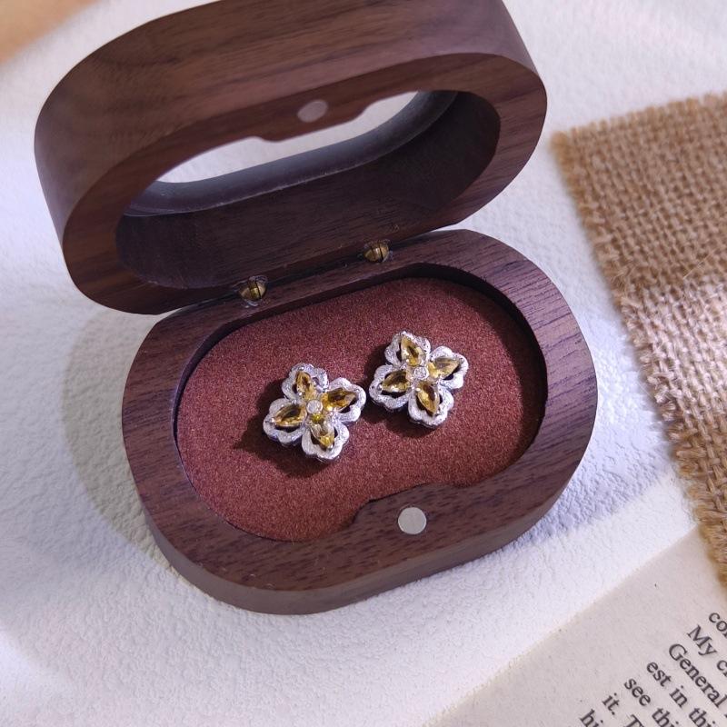 S925 pure silver clover jewelry with brushed craftsmanship, gemstone necklace, ring, earring, fashionable and luxurious women's gift, high-end jewelry