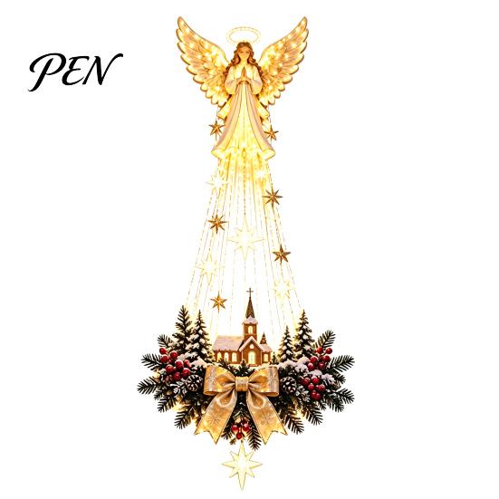 Christmas Wall Decor for Home Lighted Nativity Decor, 3D Gold Bethlehem Scene LED Hanging Light with Decorative Pine Branch Art Warm Glow, Religious