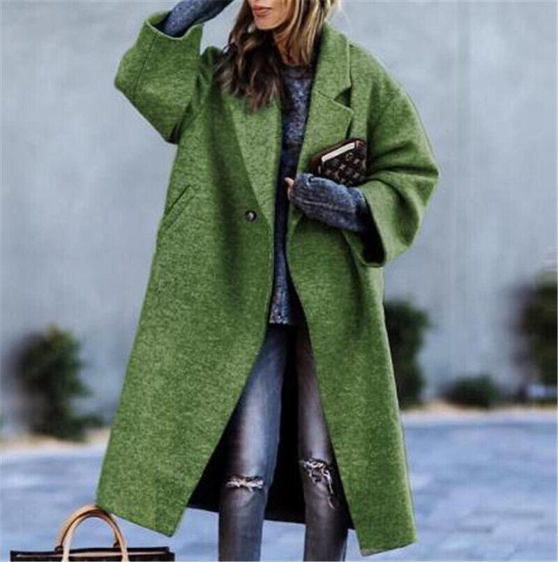 Frühling 2024 Damen Lässiger Langer Einfarbiger Wollmantel