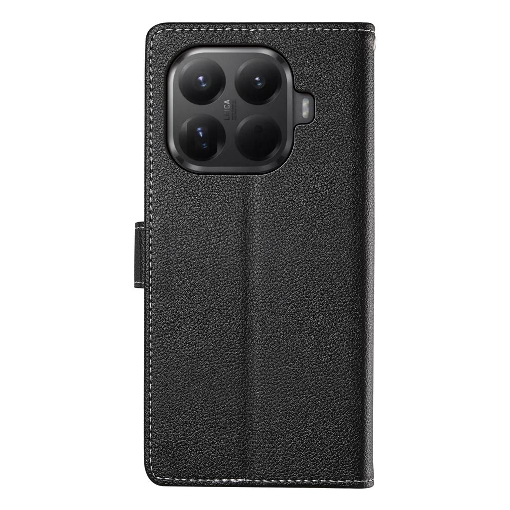 For Xiaomi 15T Pro Case Magnetic Snap Litchi Texture Leather Wallet Phone Cover with Wrist Strap