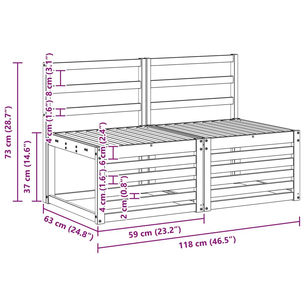 2 Piece Outdoor Center Sofa Solid Acacia Wood White