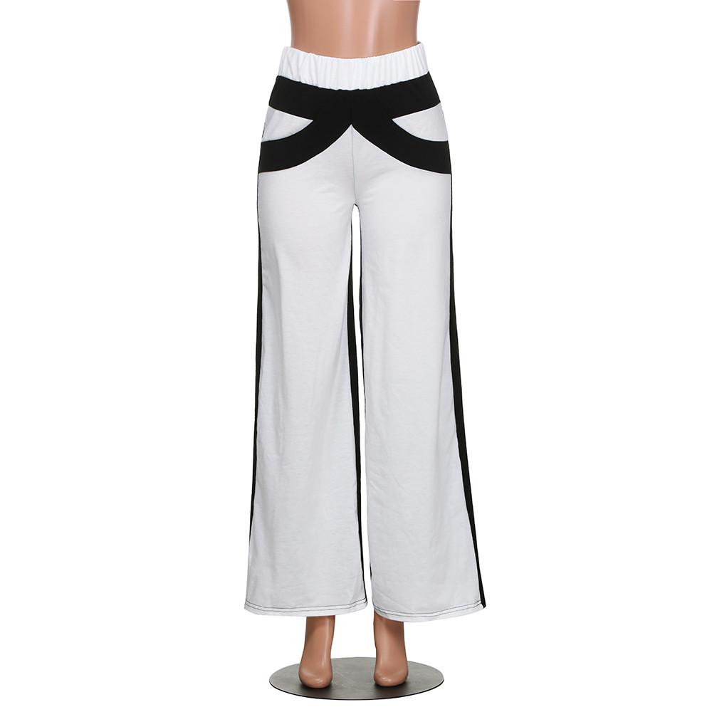 Women Patchwork Bell Bottoms Flare Trousers Mid Waisted Wide Leg Yoga Pants