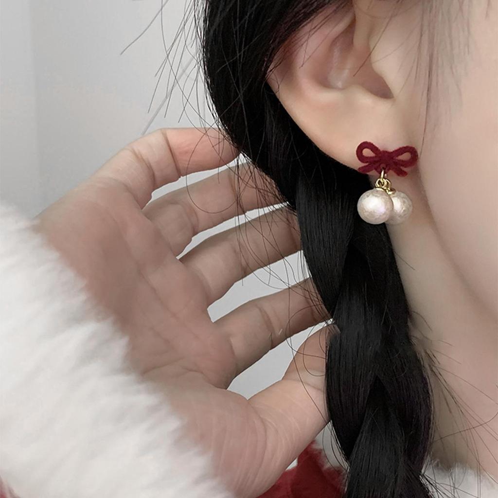 14K Gold-Plated Diamond Bow Heart Flower Earrings In Ankara Red