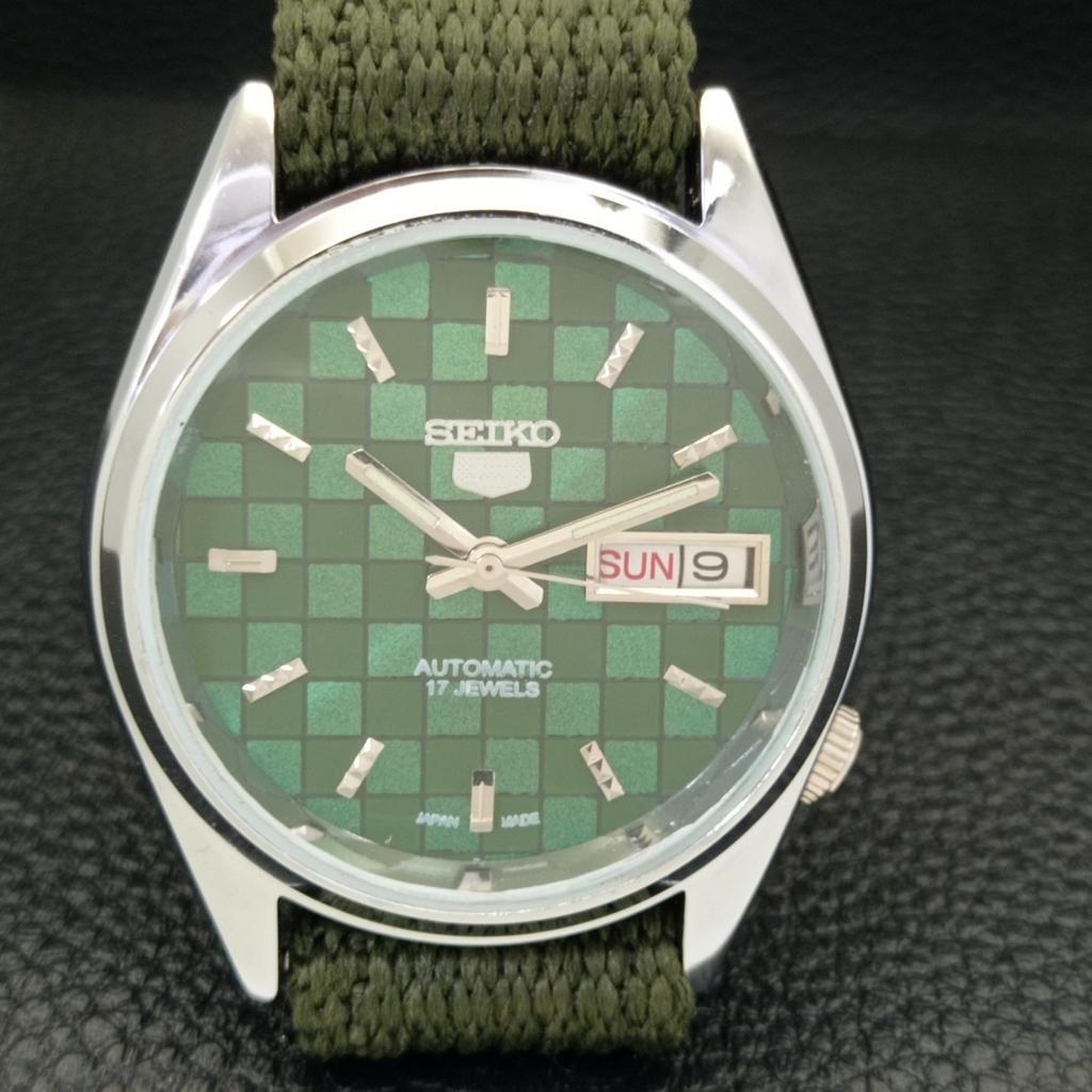 REFURBISHED SEIKO 5 AUTOMATIC MENS WATCH JAPAN MADE GREEN DIAL CUSTOM A440132-2 QV90-a440132