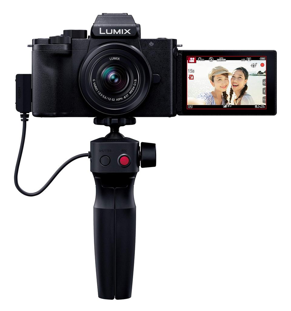 Panasonic Vlog bezzrcadlový fotoaparát s jedním objektivem Lumix G100V Standardní sada objektivu se zoomem Včetně stativové rukojeti Černá DC-G100V-K