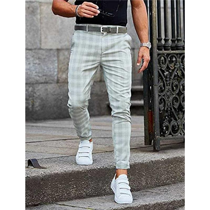 Herren Lässige Kariert Bedruckte Mittelhohe Taille Lässige Hosen Europäischer Und Amerikanischer Stil Mikroelastische Weiche Und Bequeme Hosen