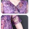 Women's Plus Size Blouse Summer Stretch Print Mesh Blouse Oversized Shirt Short Sleeved Loose  Blouse Top