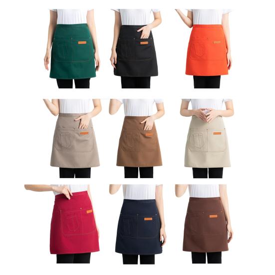 Delantal de cocina transpirable de medio cuerpo para hombres y mujeres, con bolsillos y diseño de falda elegante