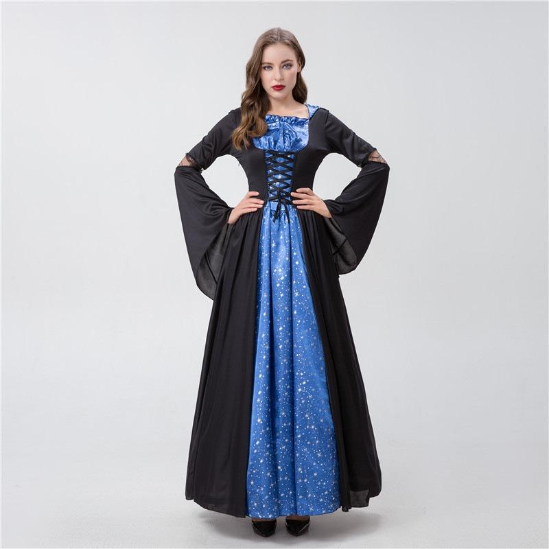 Halloween European Medieval Gothic Vintage Court Dress Wicked Witch Cosplay Uniform