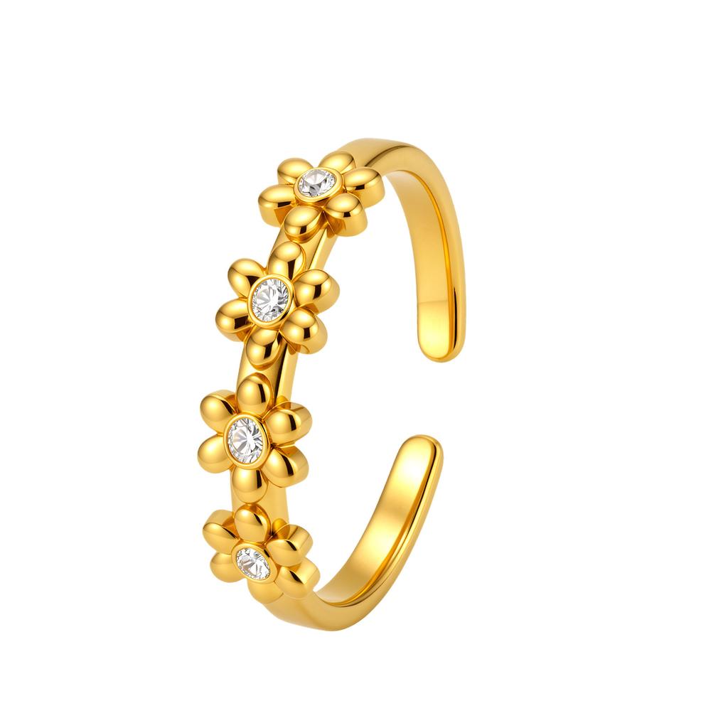 Xiaomi Skyrim Delicate Zircon Flower Ring Stainless Steel Gold Color Adjustable Open Finger Rings For Women Wedding Jewelry Gift