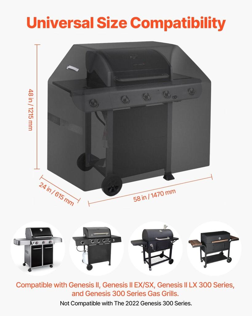 58 inch Grill Cover Heavy Duty BBQ Gas Grill Cover Outdoor Waterproof