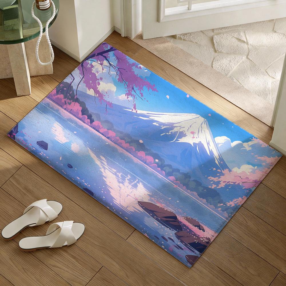 Famous Japanese Mountain Mount Fuji Floor Mat Soft Flannel Non-Slip Door Mat - Thickened Rug for Living Room Home Decor