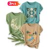 Three-piece Set Starry Moon Countryside Scenery Printed Pattern Short Sleeve Vintage Round Neck T Fresh and Natural Style Loose-fitting Shirt 2026