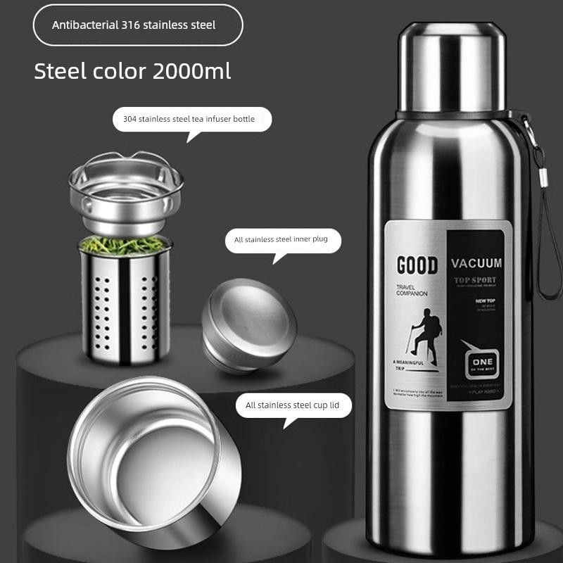 316 Stainless Steel Inner Tank Vacuum All-Steel Thermos Pot for Men, Portable Large-Capacity Thermos Cup for Outdoor Travel and Mountaineering