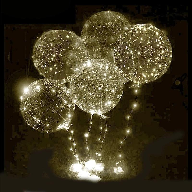 10-Pack Glowing Balloons with Helium Bobo Ball, 20-Inch LED Colorful Warm Transparent Light-up Bobo Ball Set