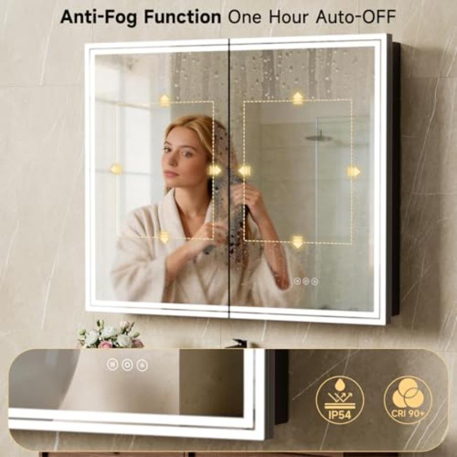 30"x32" Lighted Bathroom Medicine Cabinet, LED Medicine Cabinet Mirror with Electrical Outlet and USB Port, Defogger and Dimmab