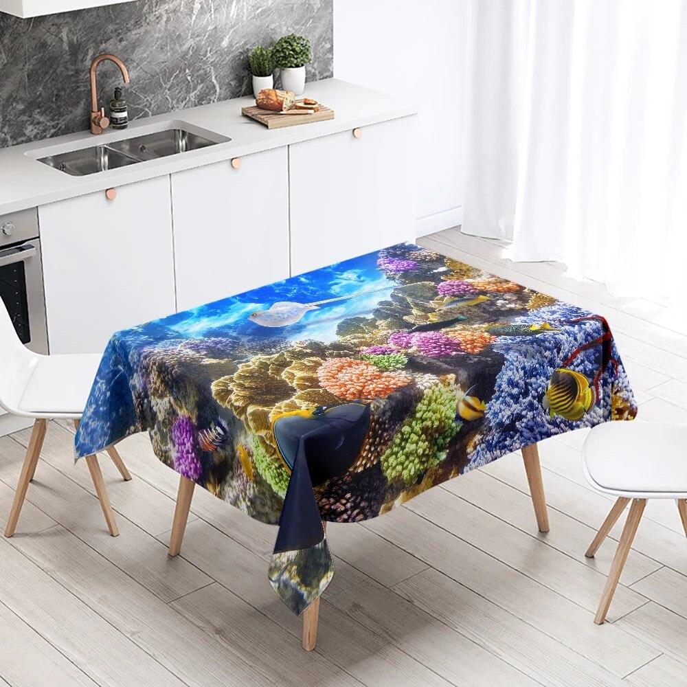 Underwater World Marine Life Tablecloth Party Restaurant Table Decoration Waterproof  Kitchen New Home