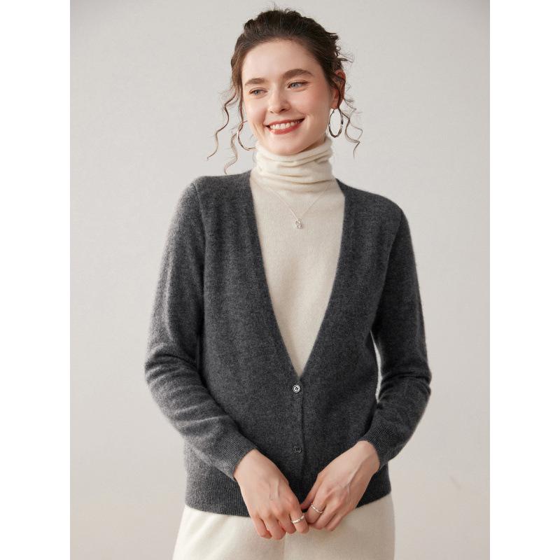 Women's French Style Cashmere Sweater with Layered Collar - Soft, Loose, and Versatile Knit Cardigan